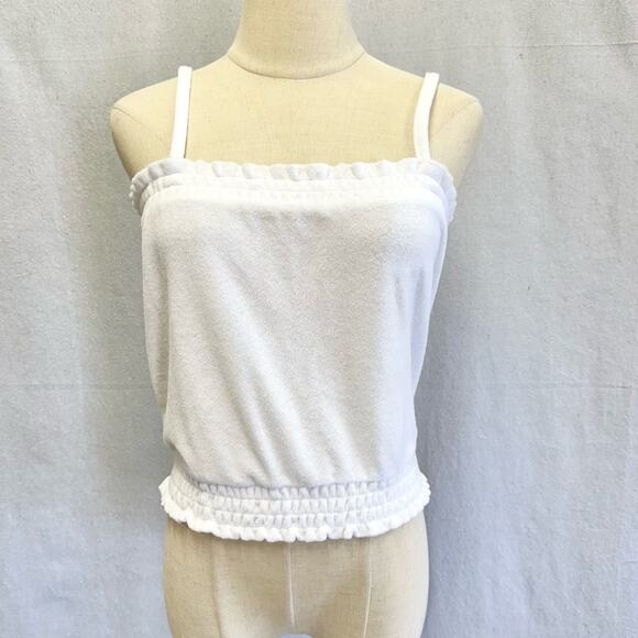 J. Crew Tops - J. Crew Smocked Towel Terry Blouson Tank Top in White Size Small